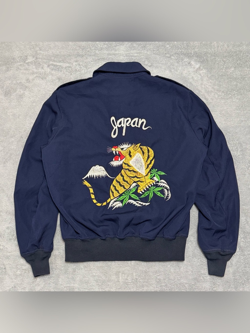 VTG Japan Tiger Souvenir Jacket DSCP Military Air Force Embroidered 42L Navy
